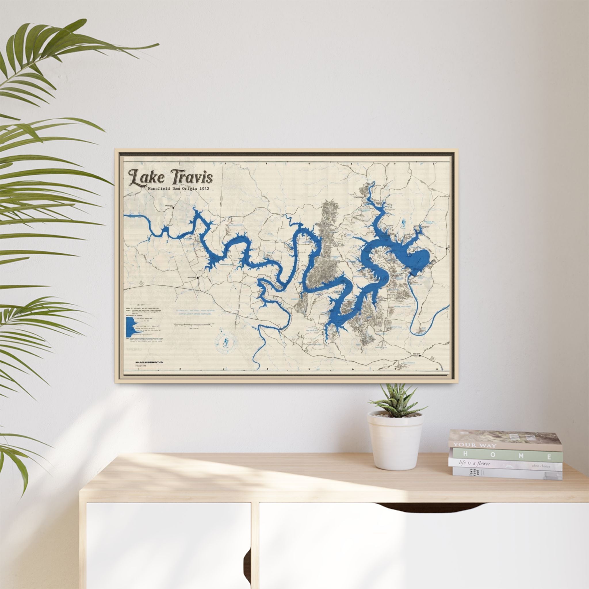 Framed Lake Travis Nautical Map Canvas — Vintage Wall Art