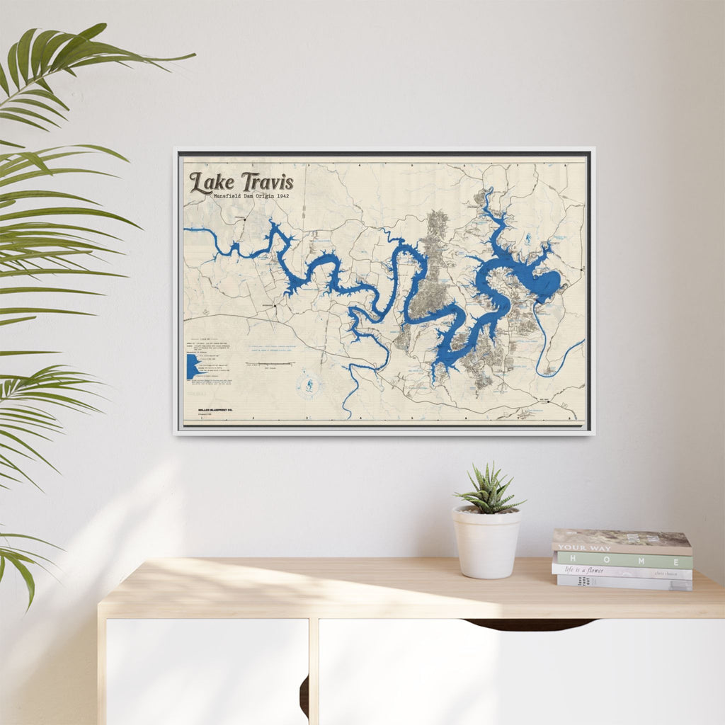 Framed Lake Travis Nautical Map Canvas — Vintage Wall Art