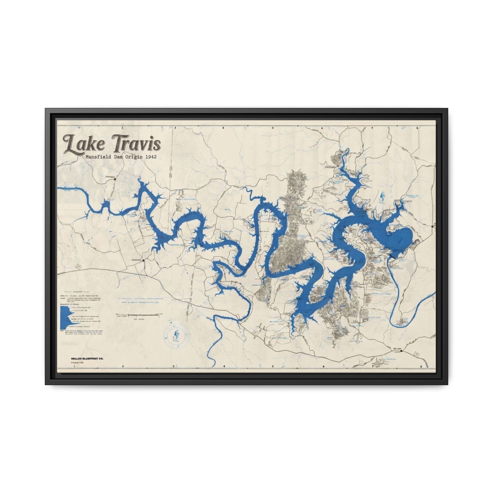 Framed Lake Travis Nautical Map Canvas — Vintage Wall Art