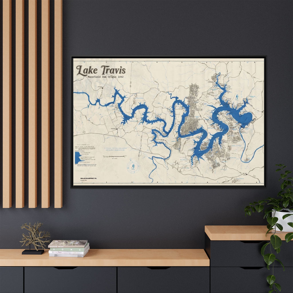 Framed Lake Travis Nautical Map Canvas — Vintage Wall Art