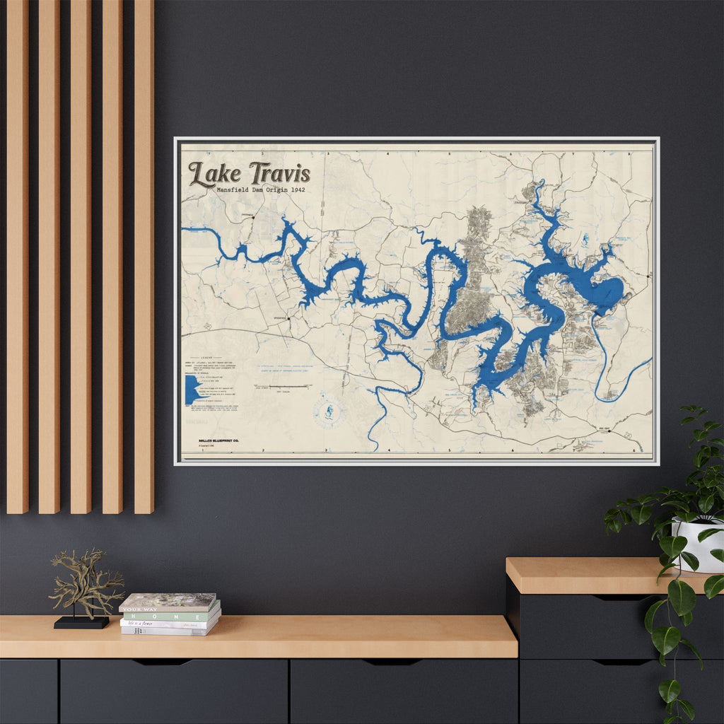 Framed Lake Travis Nautical Map Canvas — Vintage Wall Art