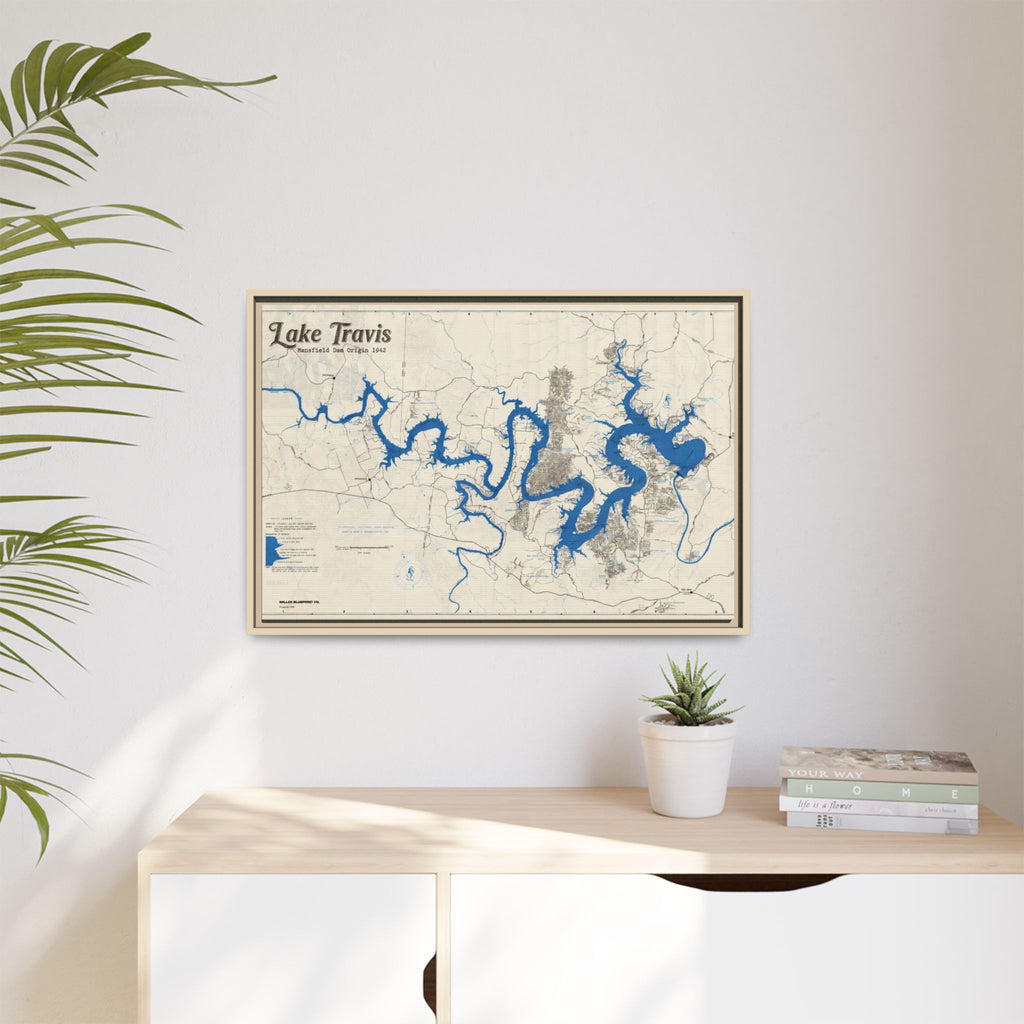 Framed Lake Travis Nautical Map Canvas — Vintage Wall Art