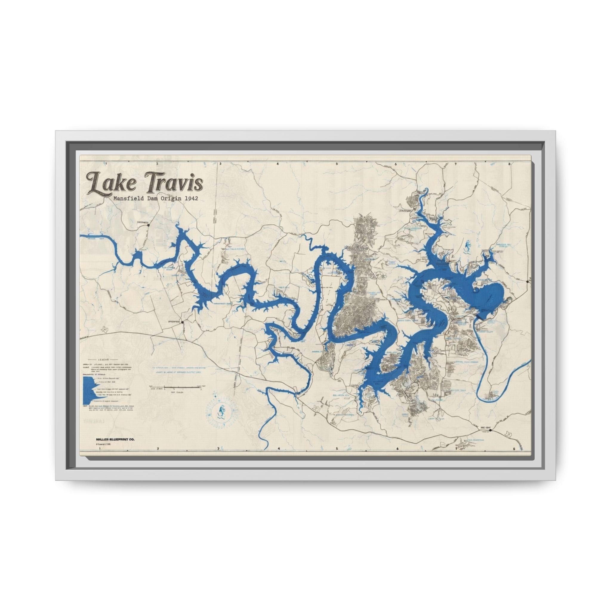 Framed Lake Travis Nautical Map Canvas — Vintage Wall Art