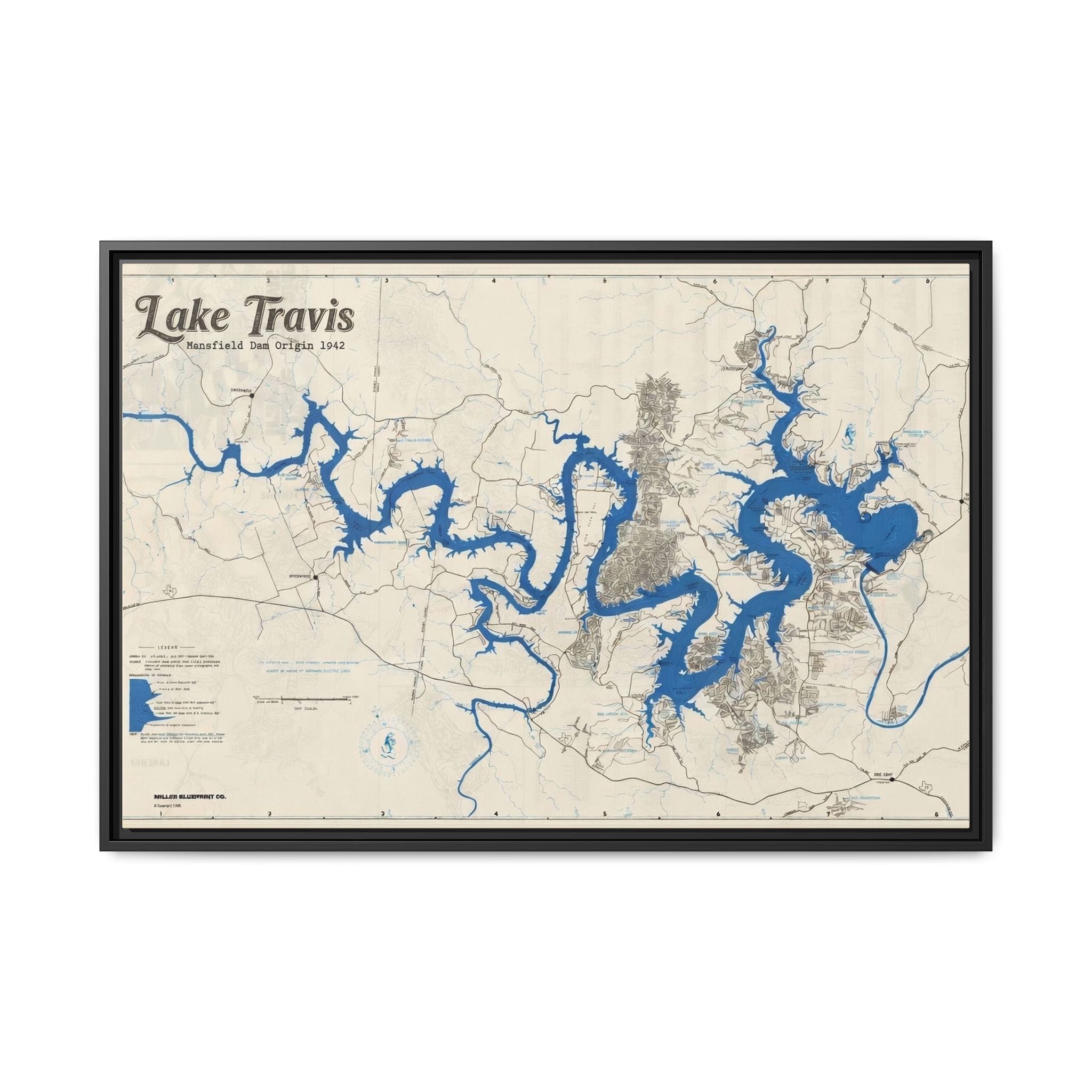 Framed Lake Travis Nautical Map Canvas — Vintage Wall Art