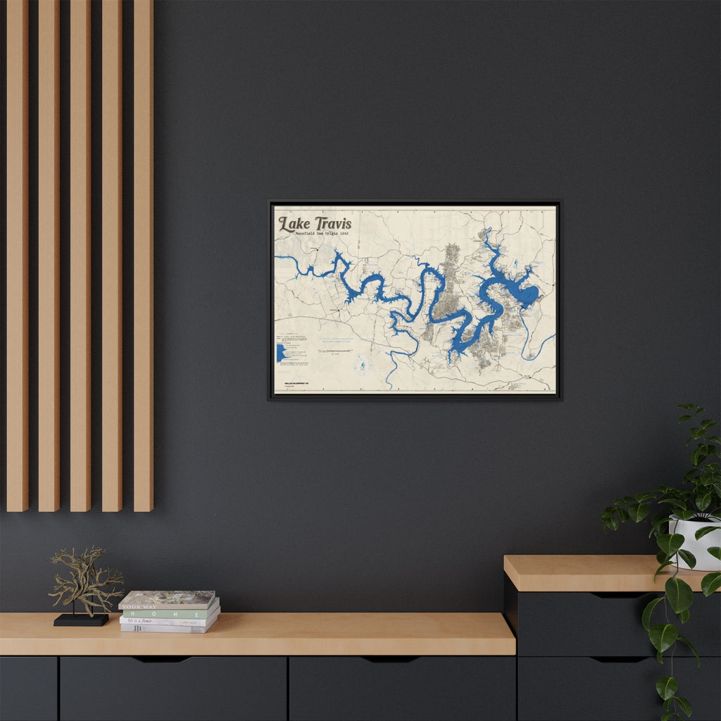Framed Lake Travis Nautical Map Canvas — Vintage Wall Art