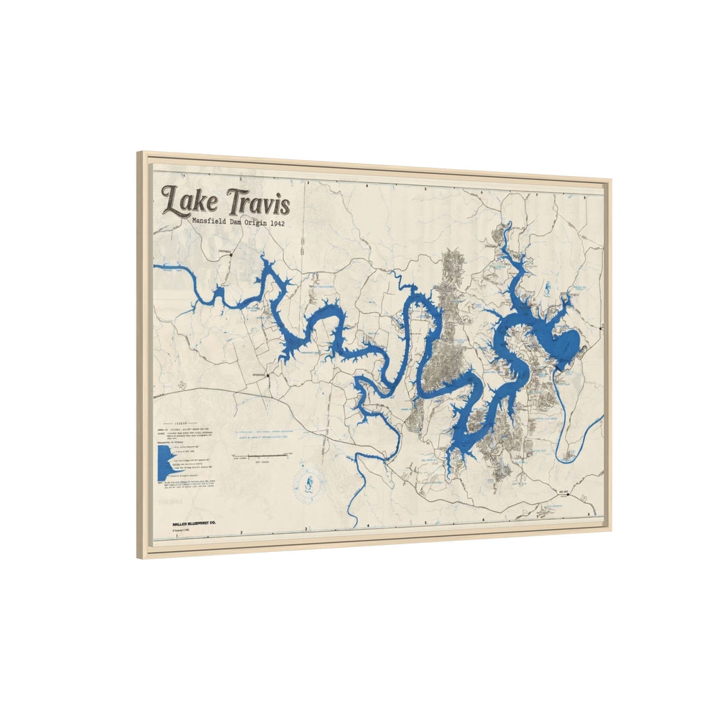 Framed Lake Travis Nautical Map Canvas — Vintage Wall Art
