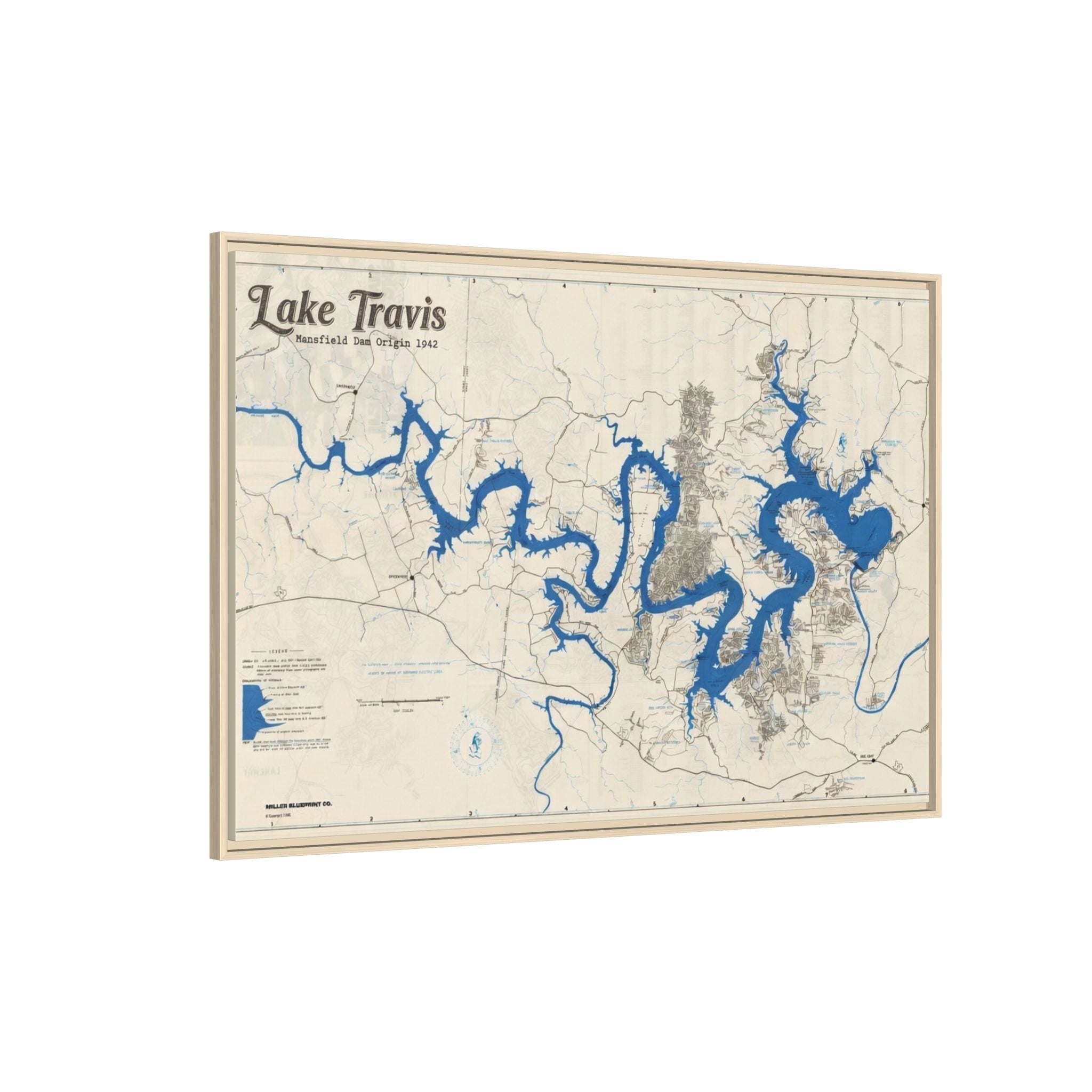 Framed Lake Travis Nautical Map Canvas — Vintage Wall Art