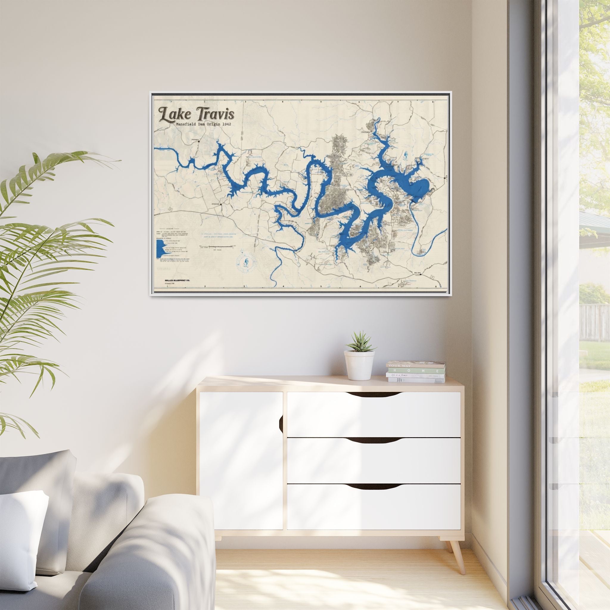 Framed Lake Travis Nautical Map Canvas — Vintage Wall Art