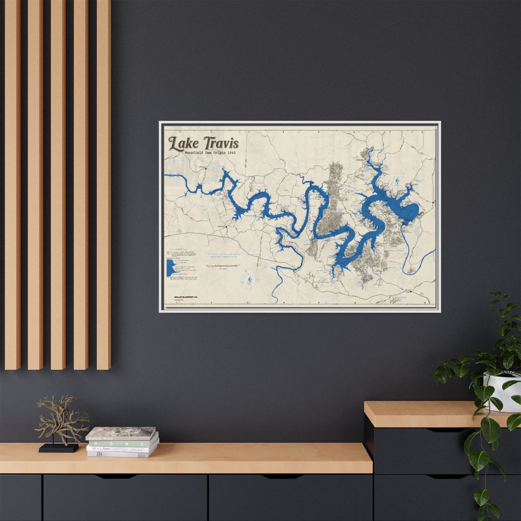 Framed Lake Travis Nautical Map Canvas — Vintage Wall Art