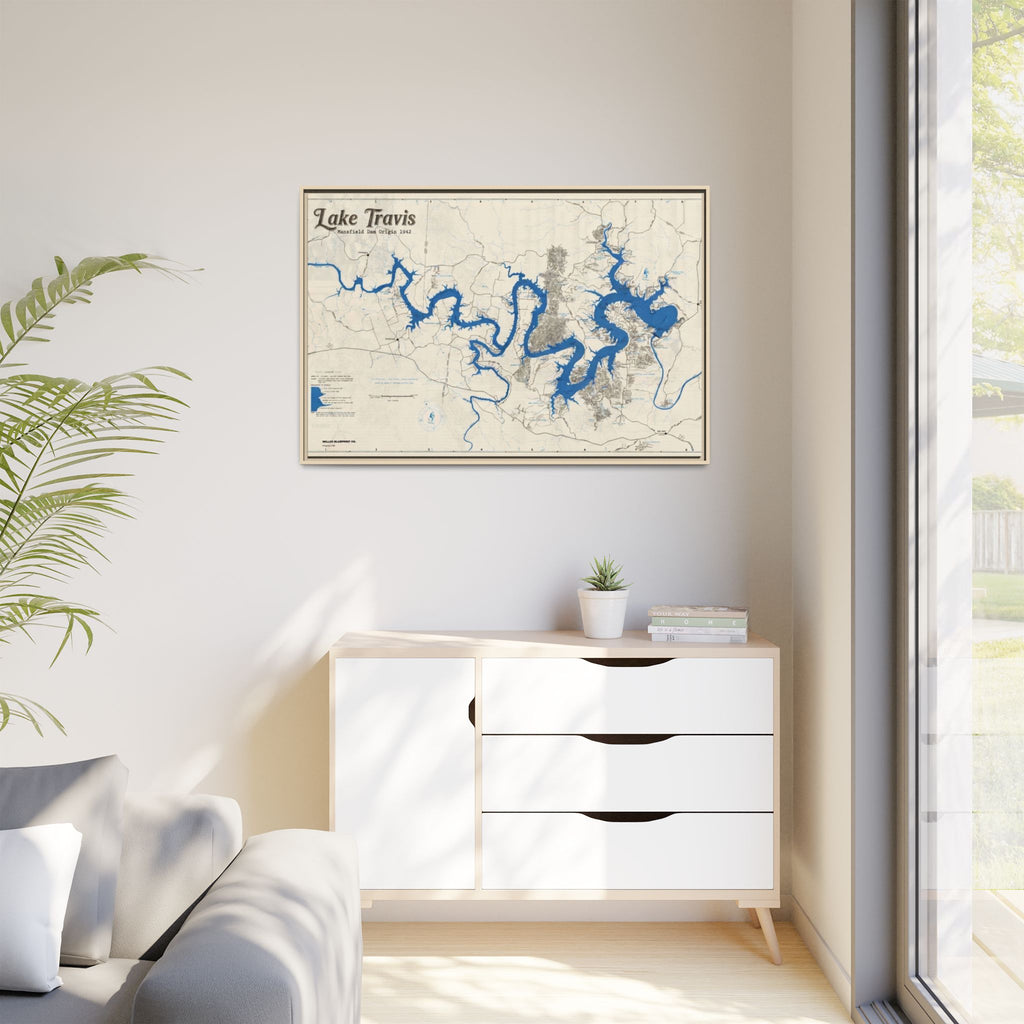 Framed Lake Travis Nautical Map Canvas — Vintage Wall Art