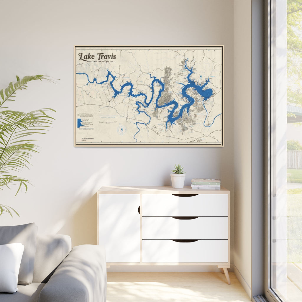 Framed Lake Travis Nautical Map Canvas — Vintage Wall Art