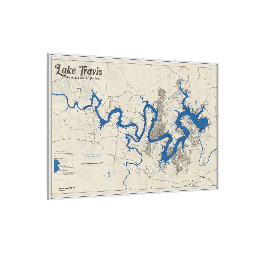Framed Lake Travis Nautical Map Canvas — Vintage Wall Art