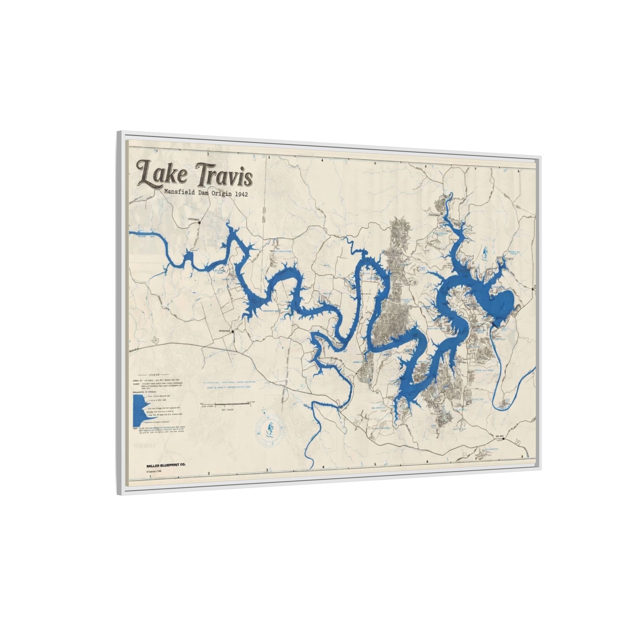 Framed Lake Travis Nautical Map Canvas — Vintage Wall Art