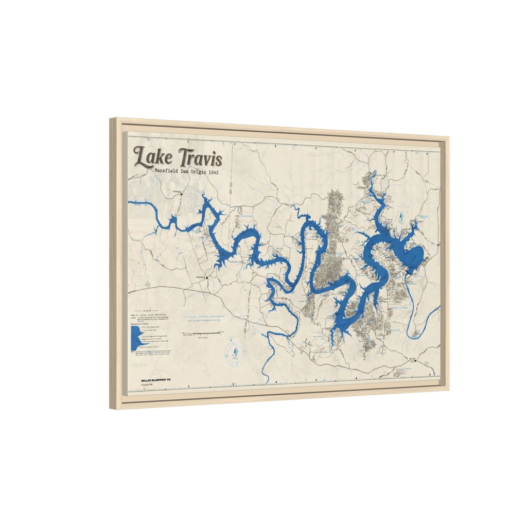 Framed Lake Travis Nautical Map Canvas — Vintage Wall Art