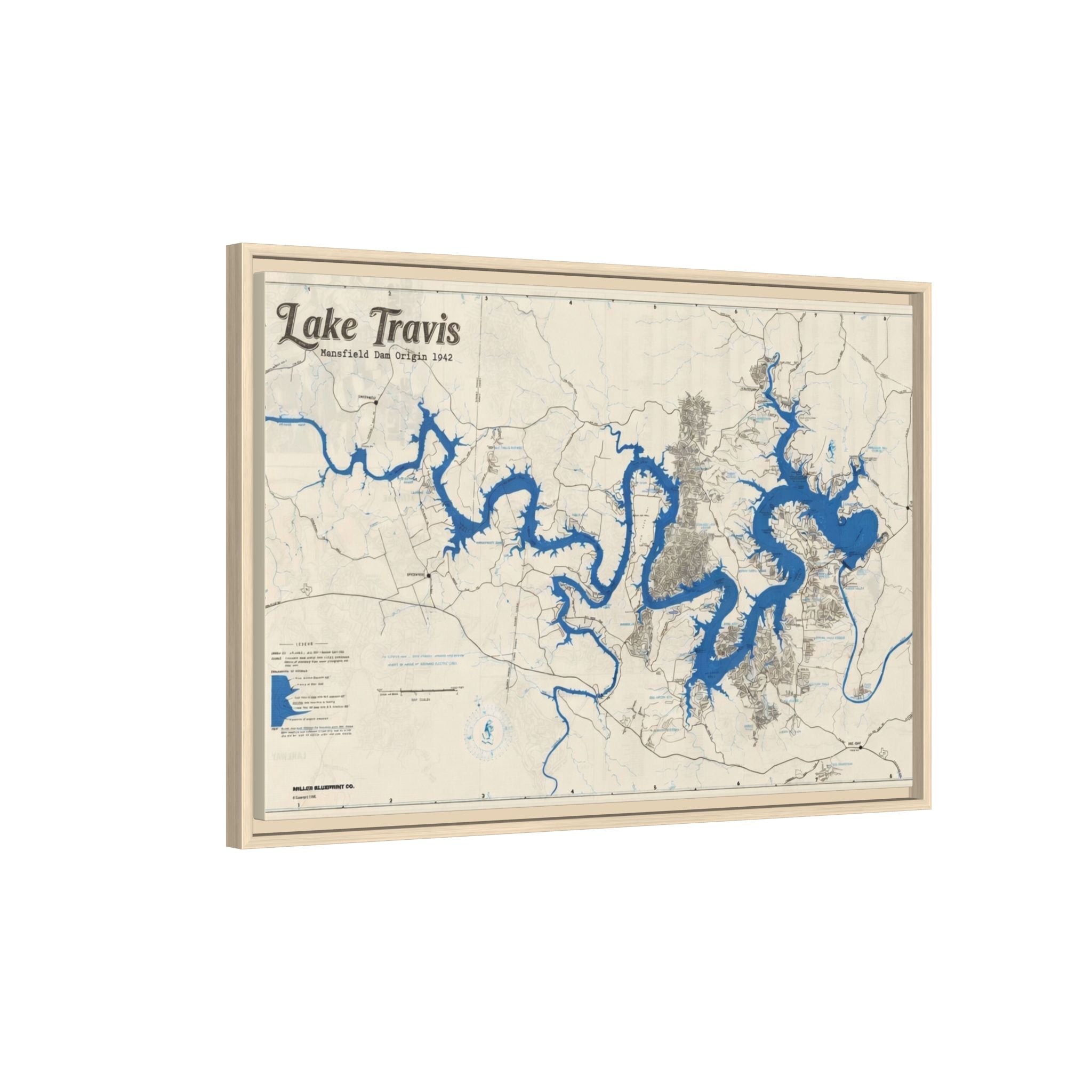 Framed Lake Travis Nautical Map Canvas — Vintage Wall Art