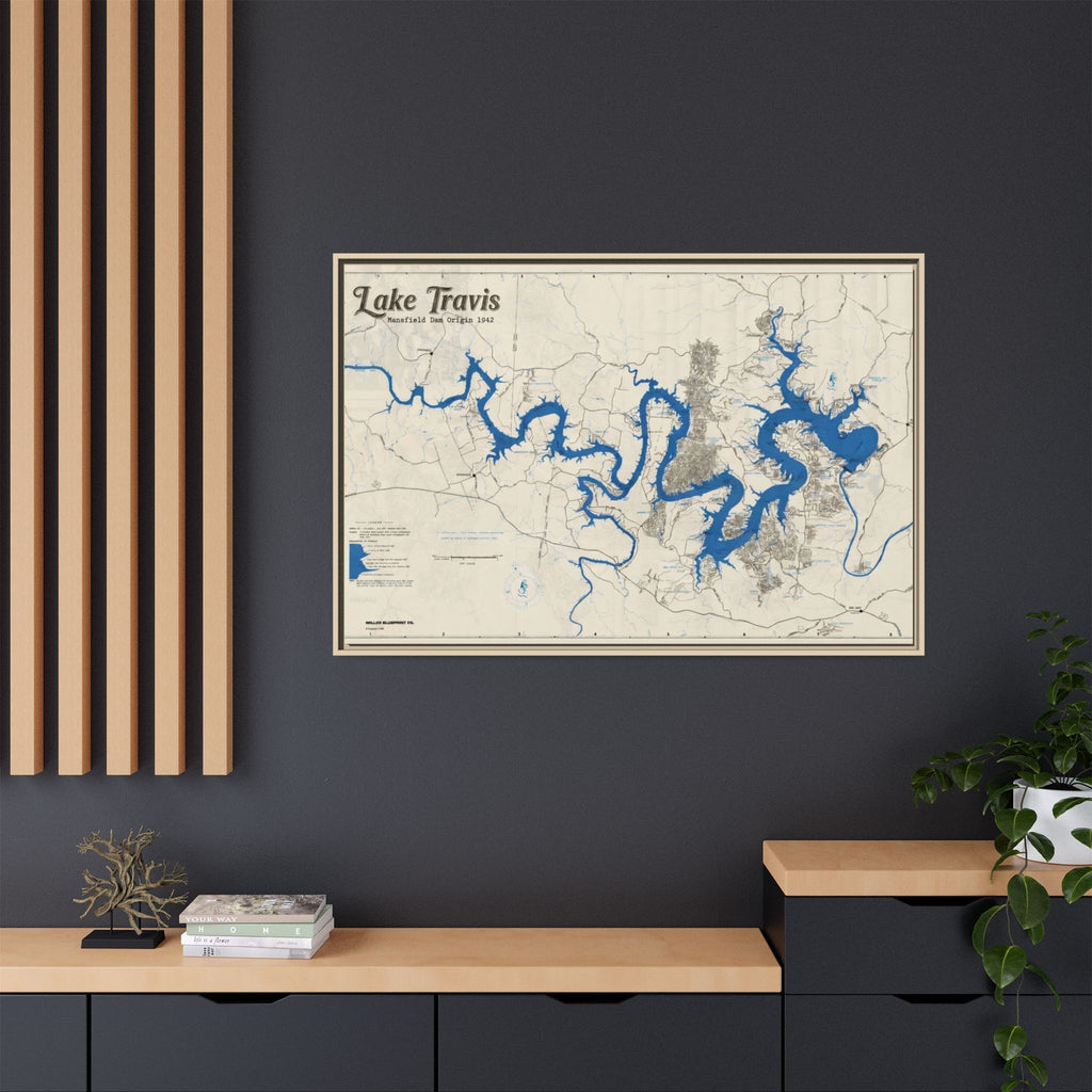 Framed Lake Travis Nautical Map Canvas — Vintage Wall Art