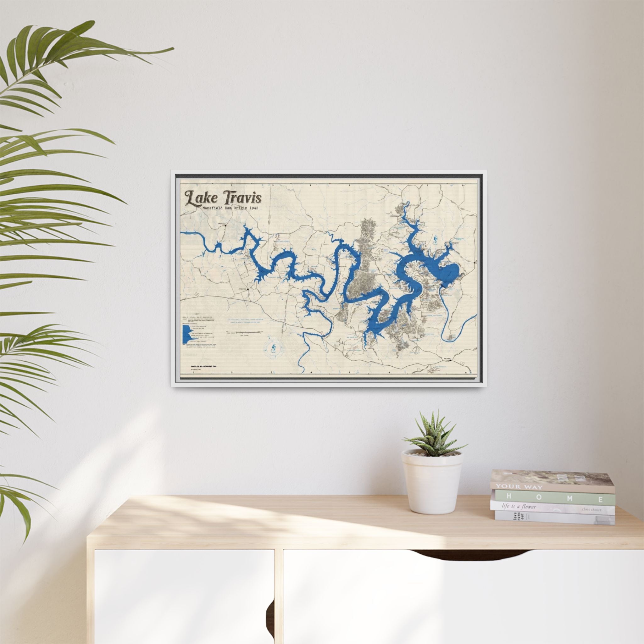 Framed Lake Travis Nautical Map Canvas — Vintage Wall Art