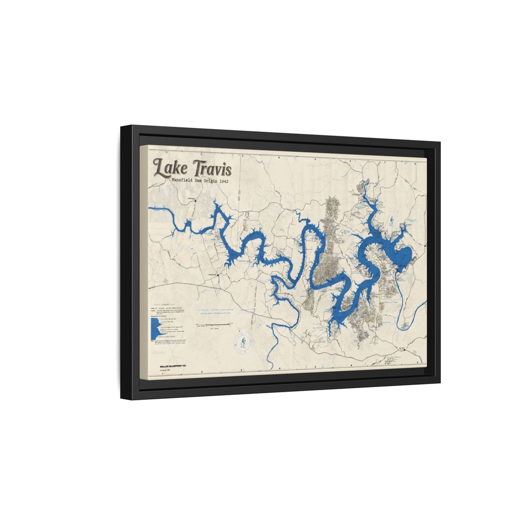 Framed Lake Travis Nautical Map Canvas — Vintage Wall Art