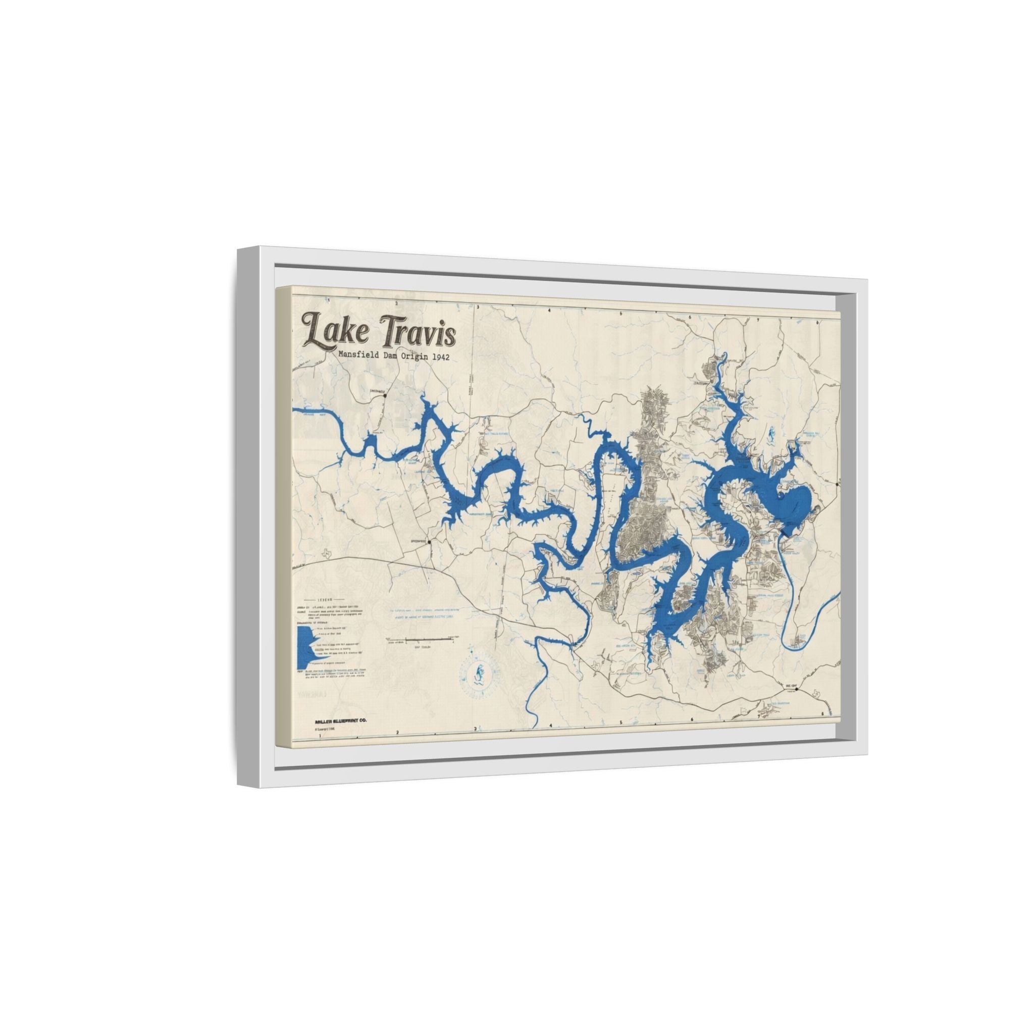 Framed Lake Travis Nautical Map Canvas — Vintage Wall Art
