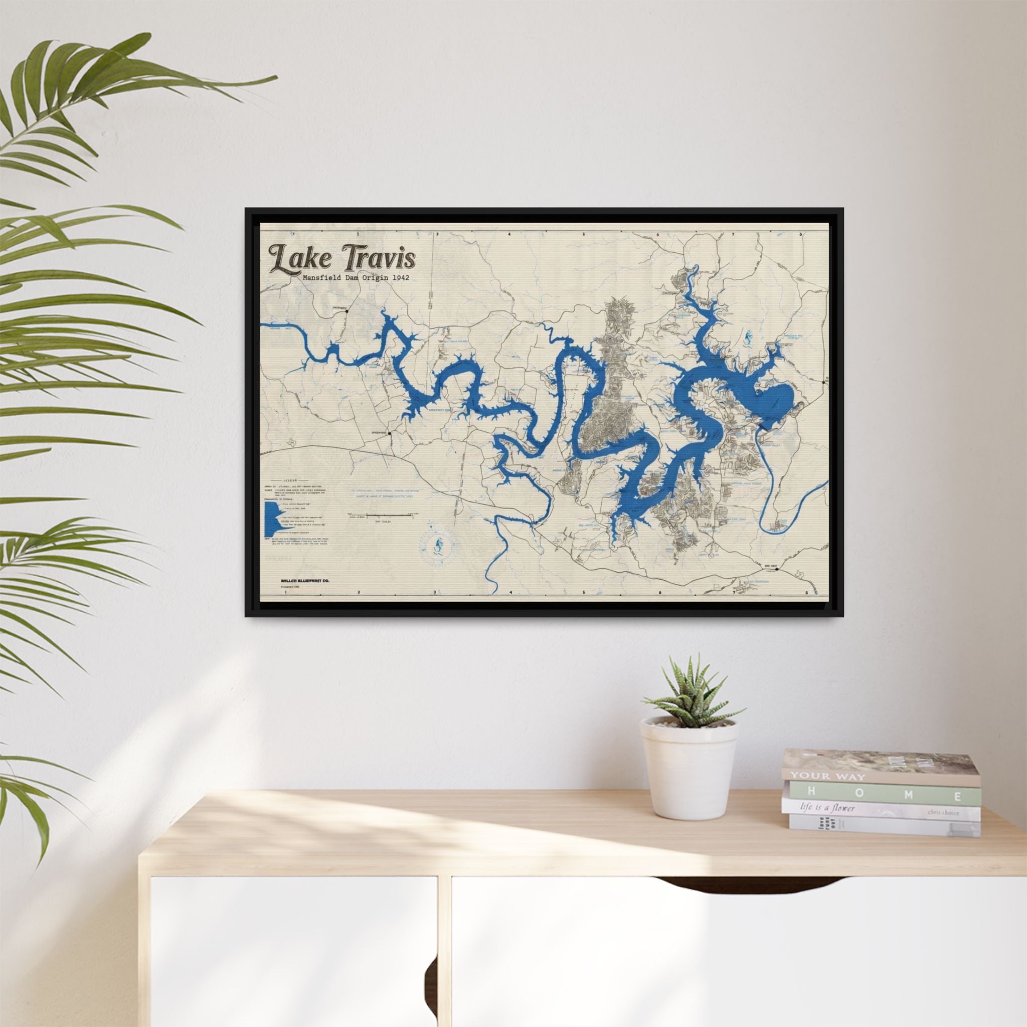 Framed Lake Travis Nautical Map Canvas — Vintage Wall Art