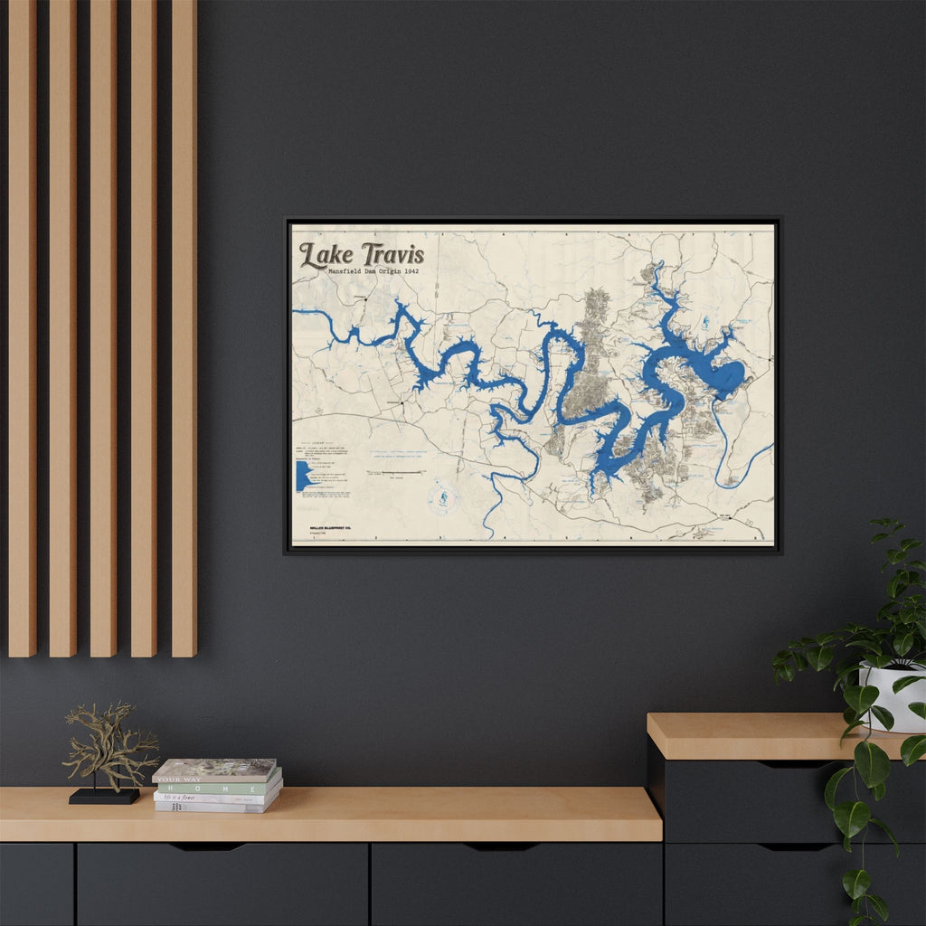 Framed Lake Travis Nautical Map Canvas — Vintage Wall Art