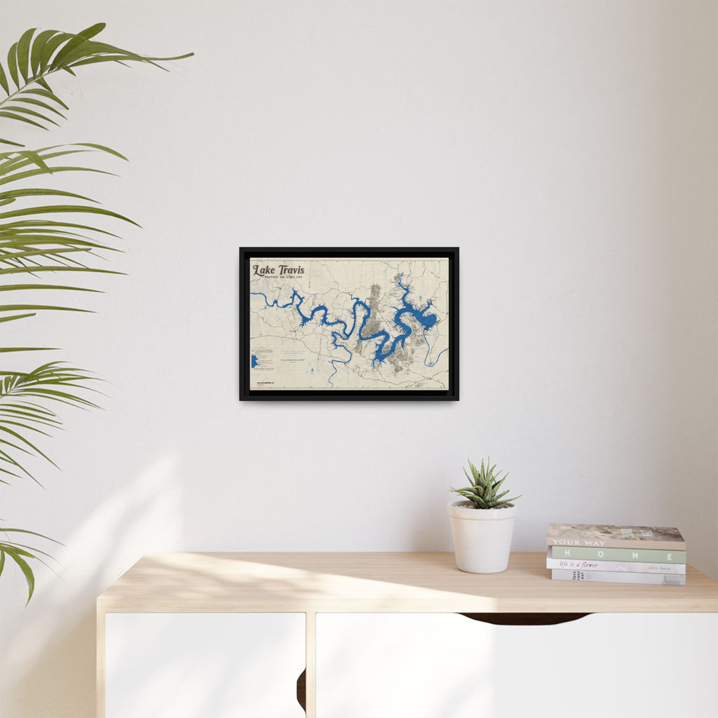 Framed Lake Travis Nautical Map Canvas — Vintage Wall Art