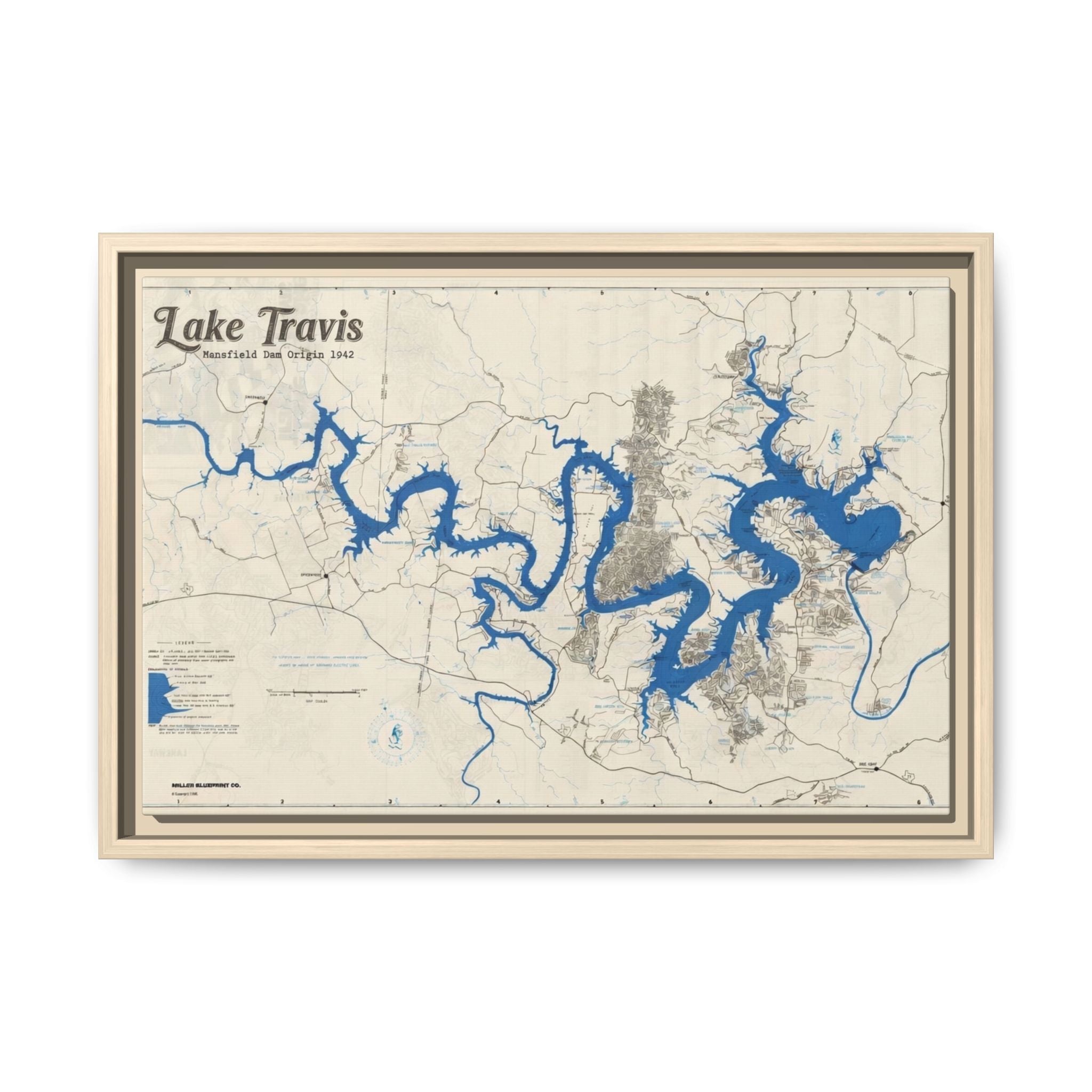 Framed Lake Travis Nautical Map Canvas — Vintage Wall Art
