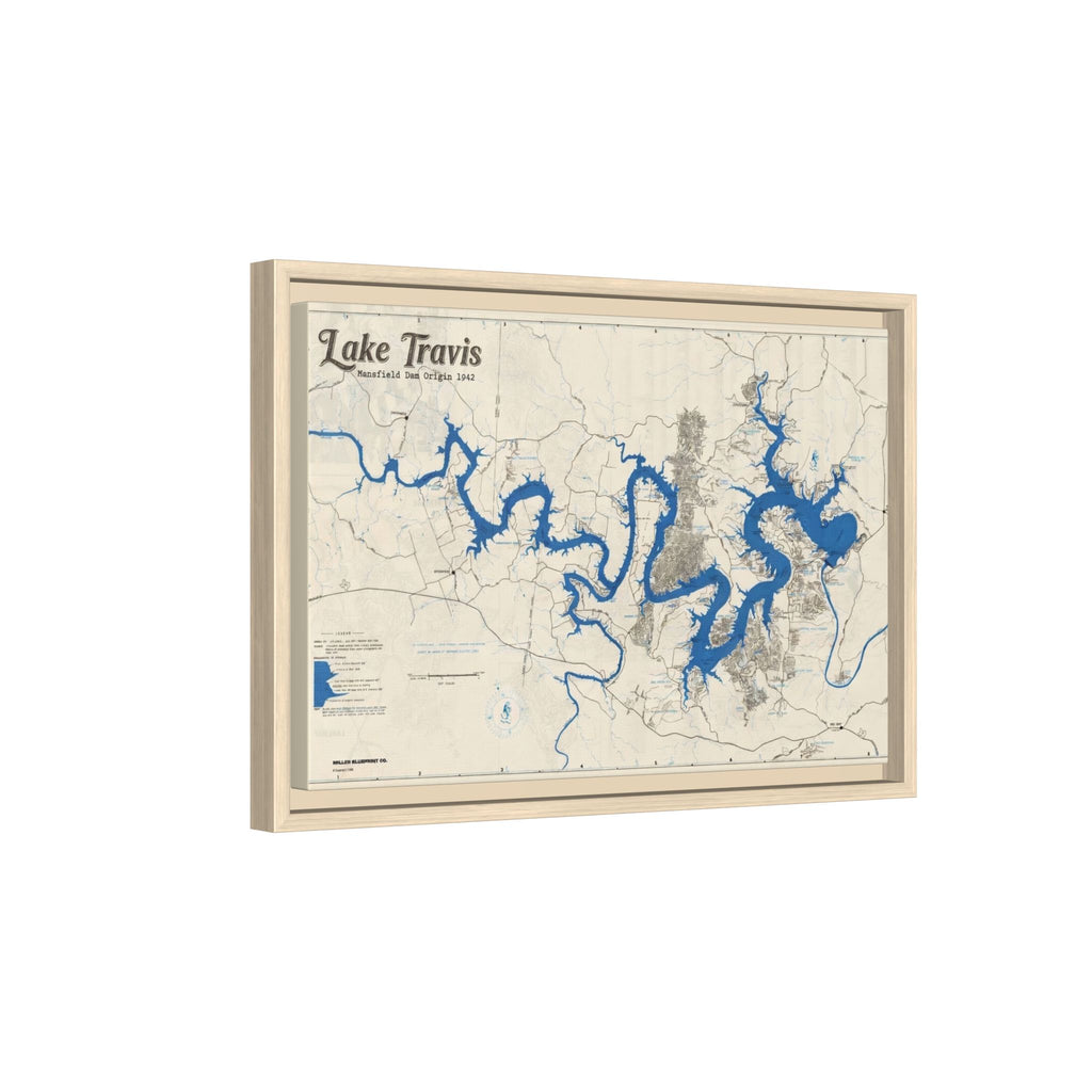 Framed Lake Travis Nautical Map Canvas — Vintage Wall Art