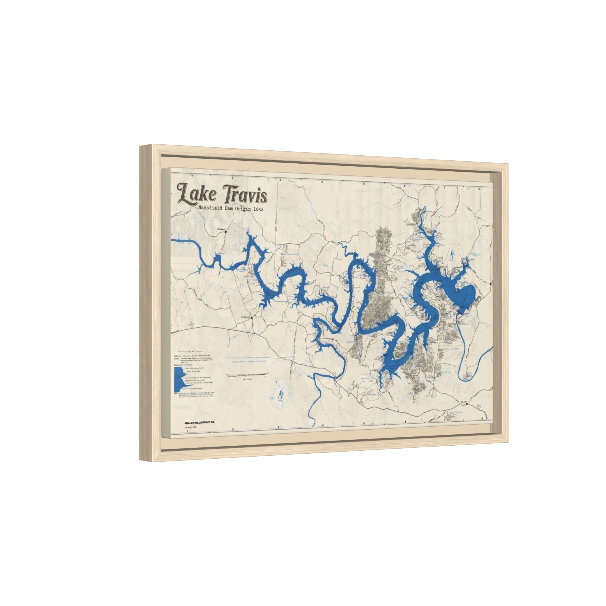 Framed Lake Travis Nautical Map Canvas — Vintage Wall Art