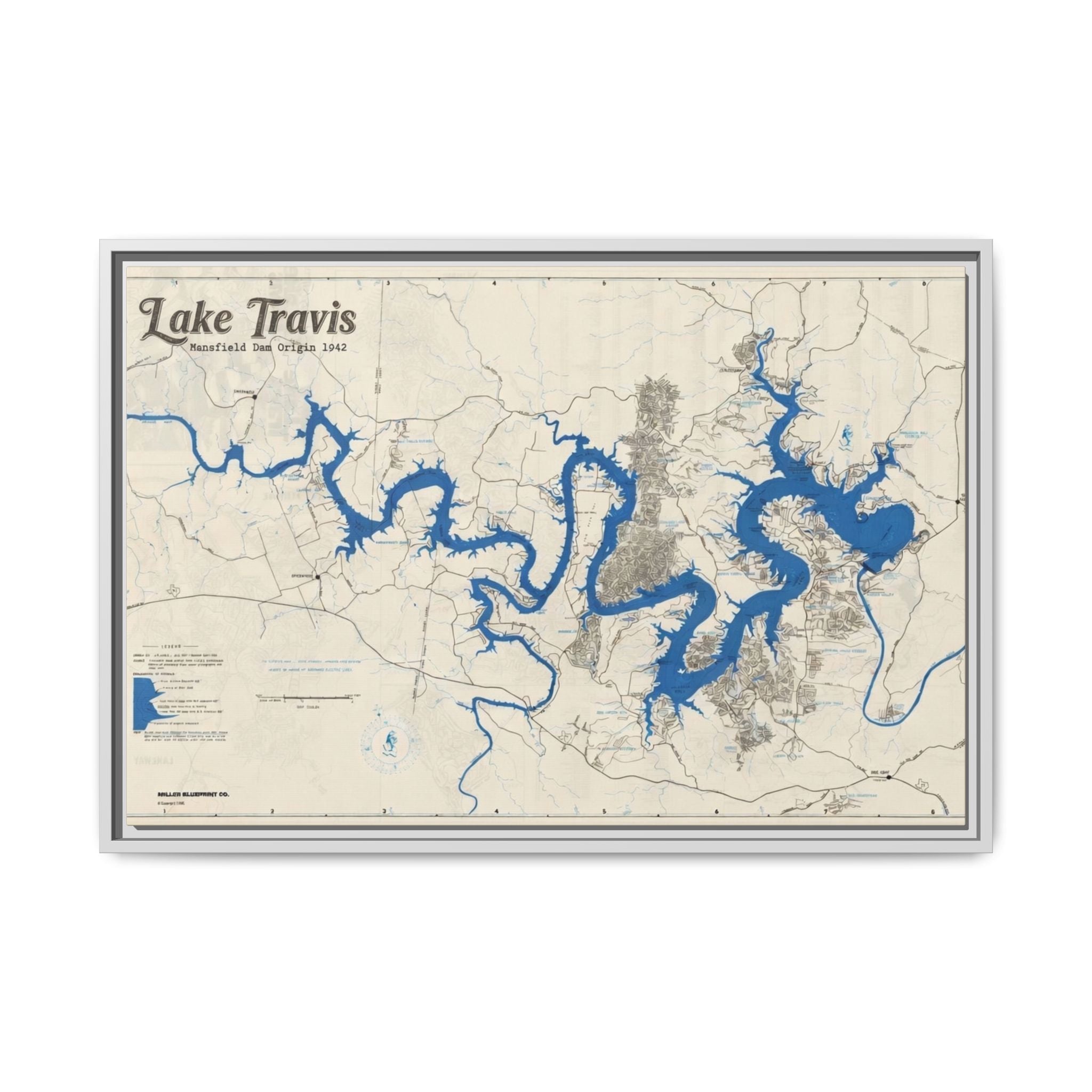 Framed Lake Travis Nautical Map Canvas — Vintage Wall Art