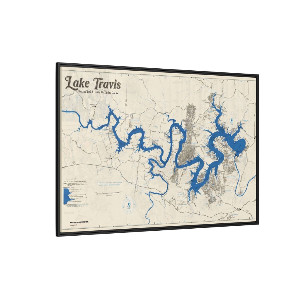 Framed Lake Travis Nautical Map Canvas — Vintage Wall Art