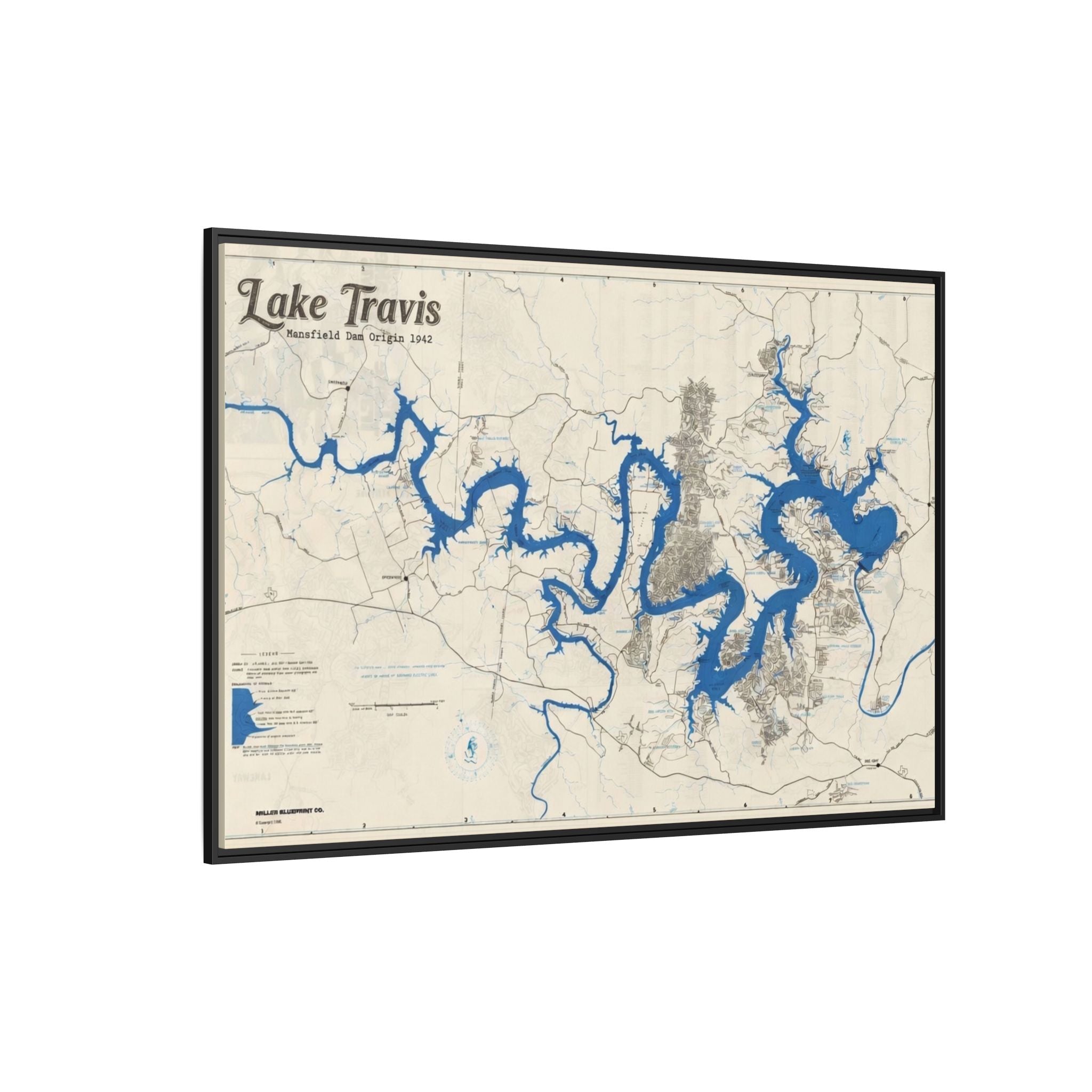 Framed Lake Travis Nautical Map Canvas — Vintage Wall Art