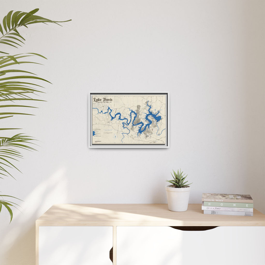 Framed Lake Travis Nautical Map Canvas — Vintage Wall Art