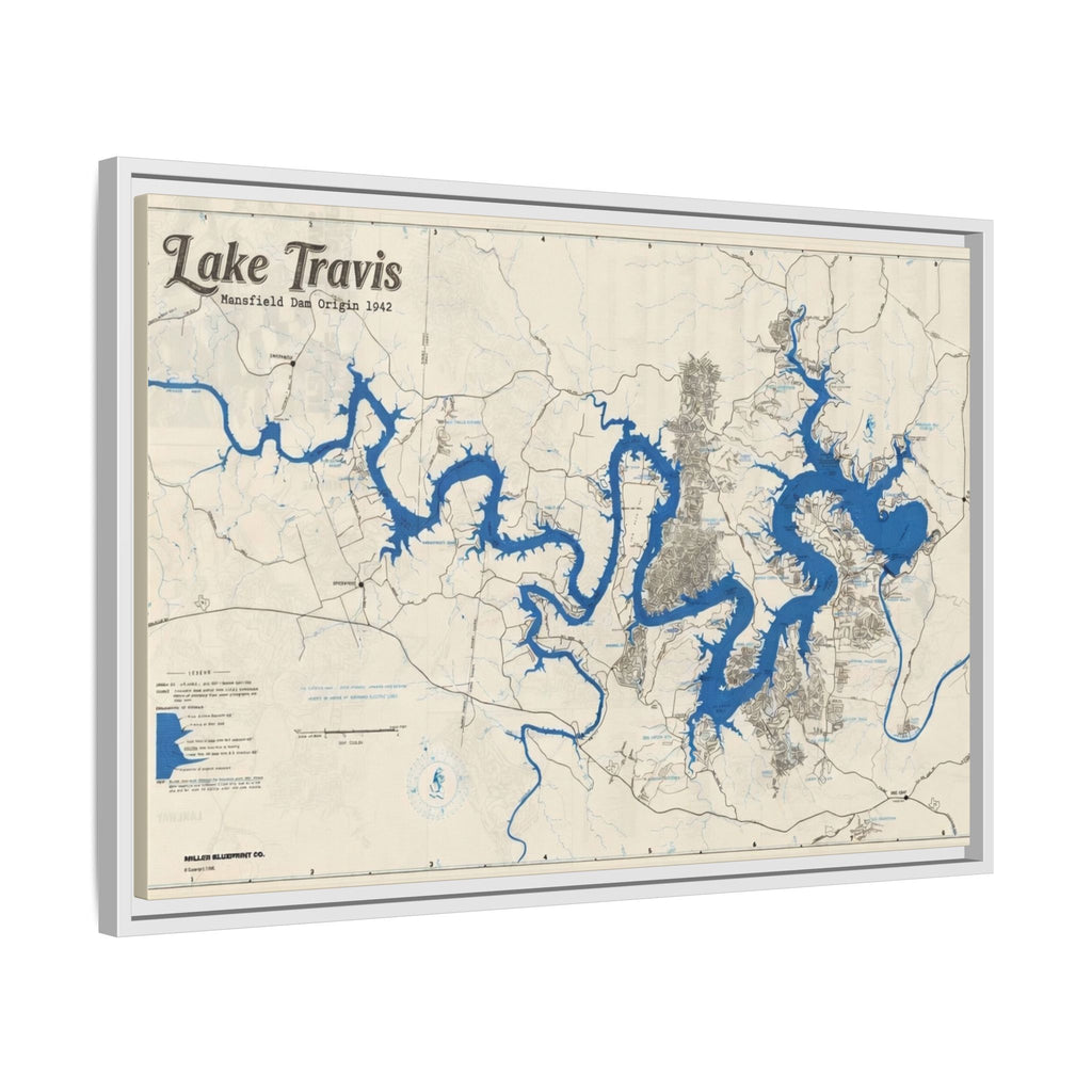 Framed Lake Travis Nautical Map Canvas — Vintage Wall Art