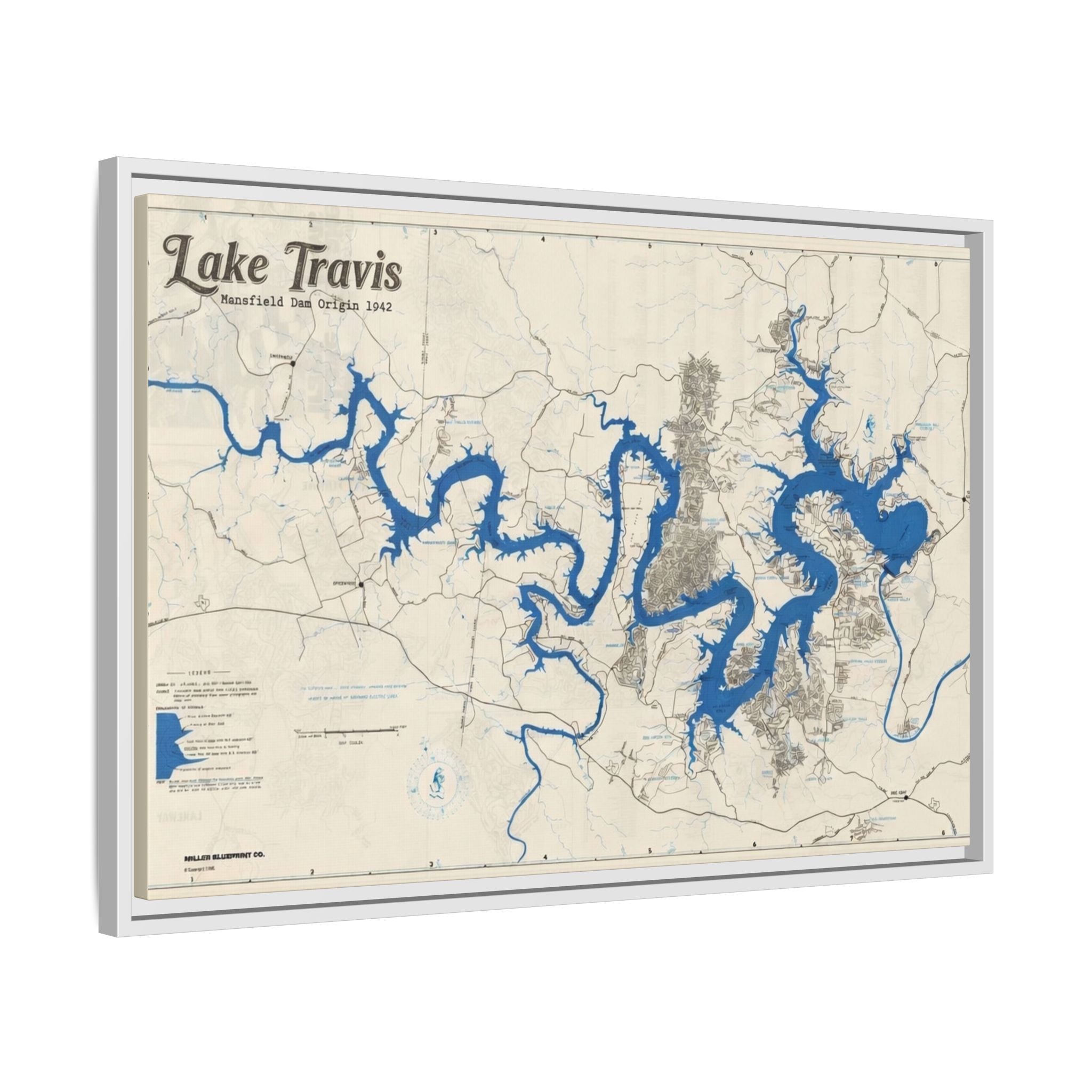 Framed Lake Travis Nautical Map Canvas — Vintage Wall Art