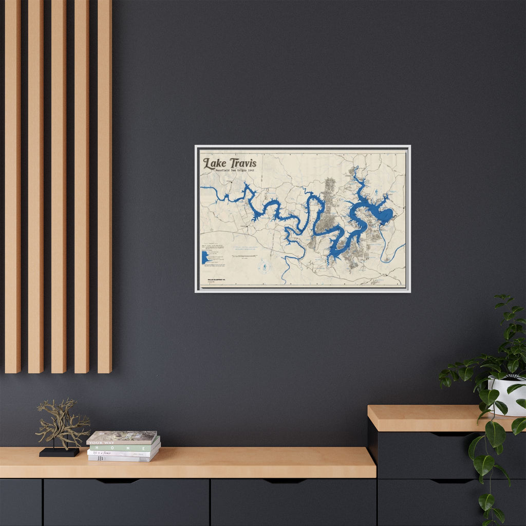 Framed Lake Travis Nautical Map Canvas — Vintage Wall Art