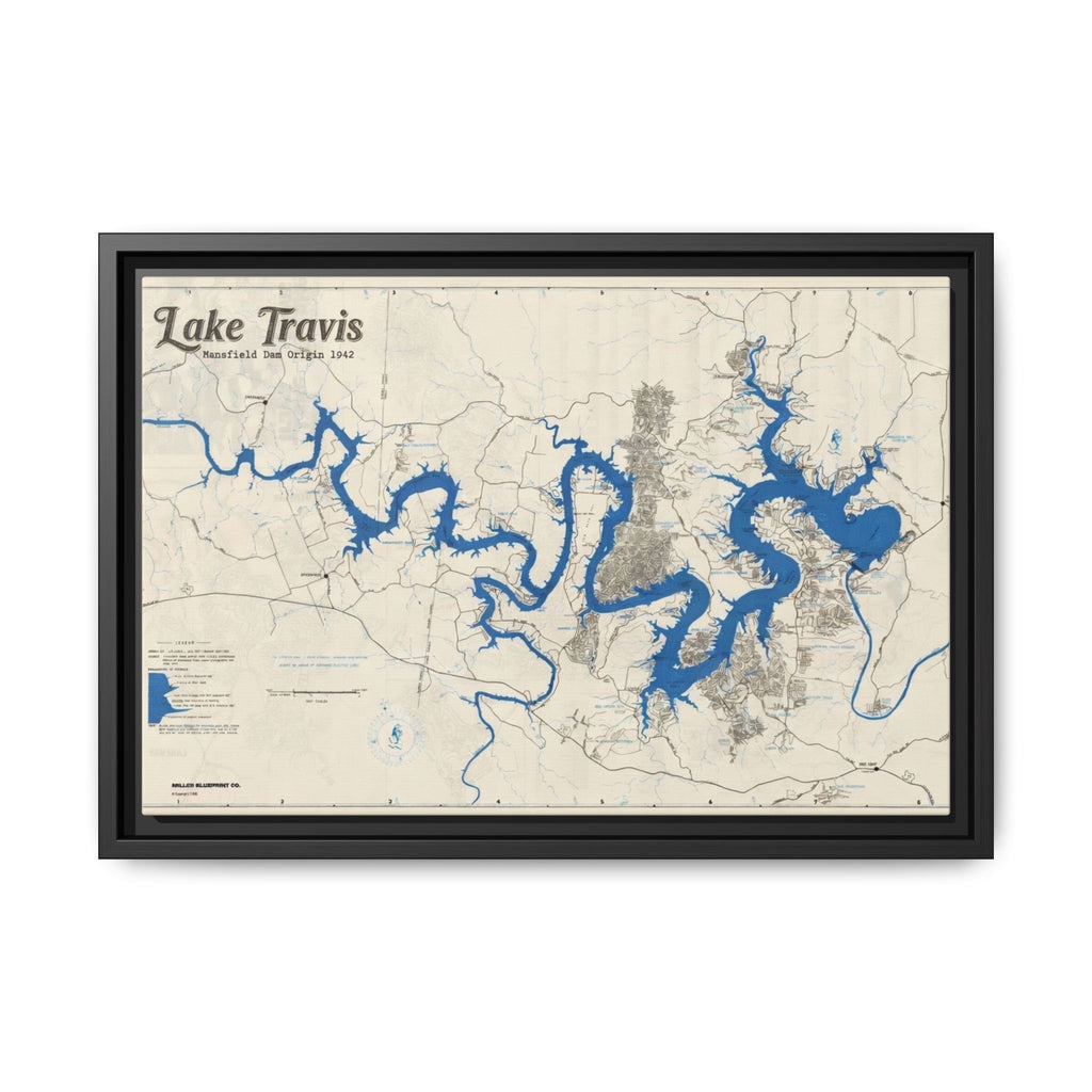 Framed Lake Travis Nautical Map Canvas — Vintage Wall Art
