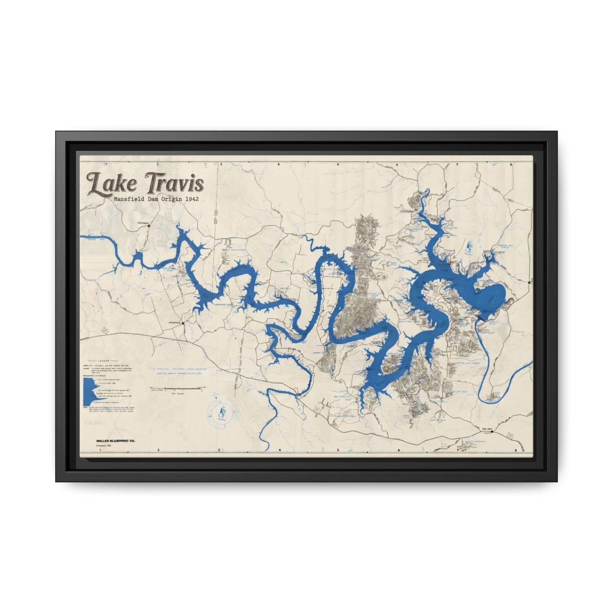 Framed Lake Travis Nautical Map Canvas — Vintage Wall Art