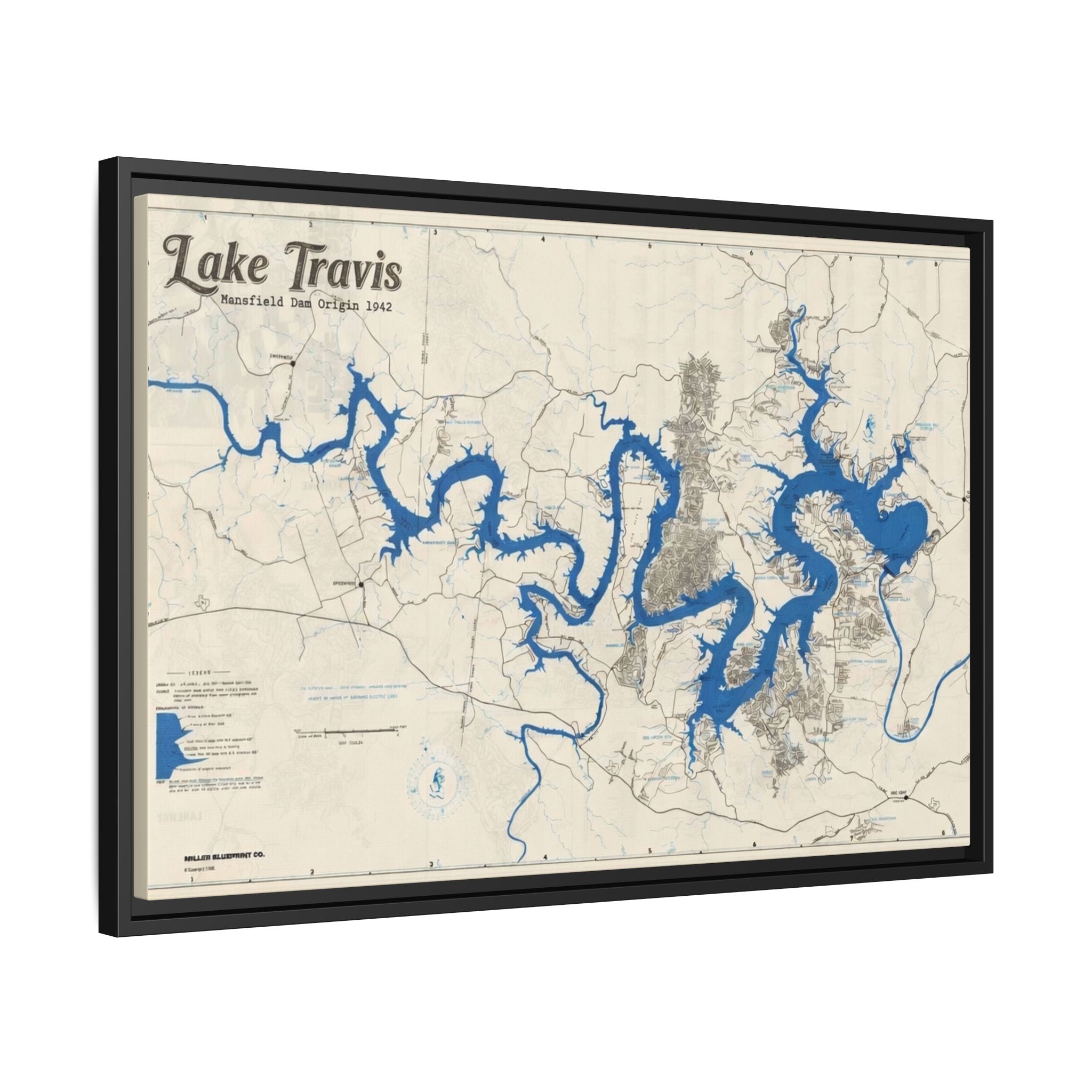 Framed Lake Travis Nautical Map Canvas — Vintage Wall Art
