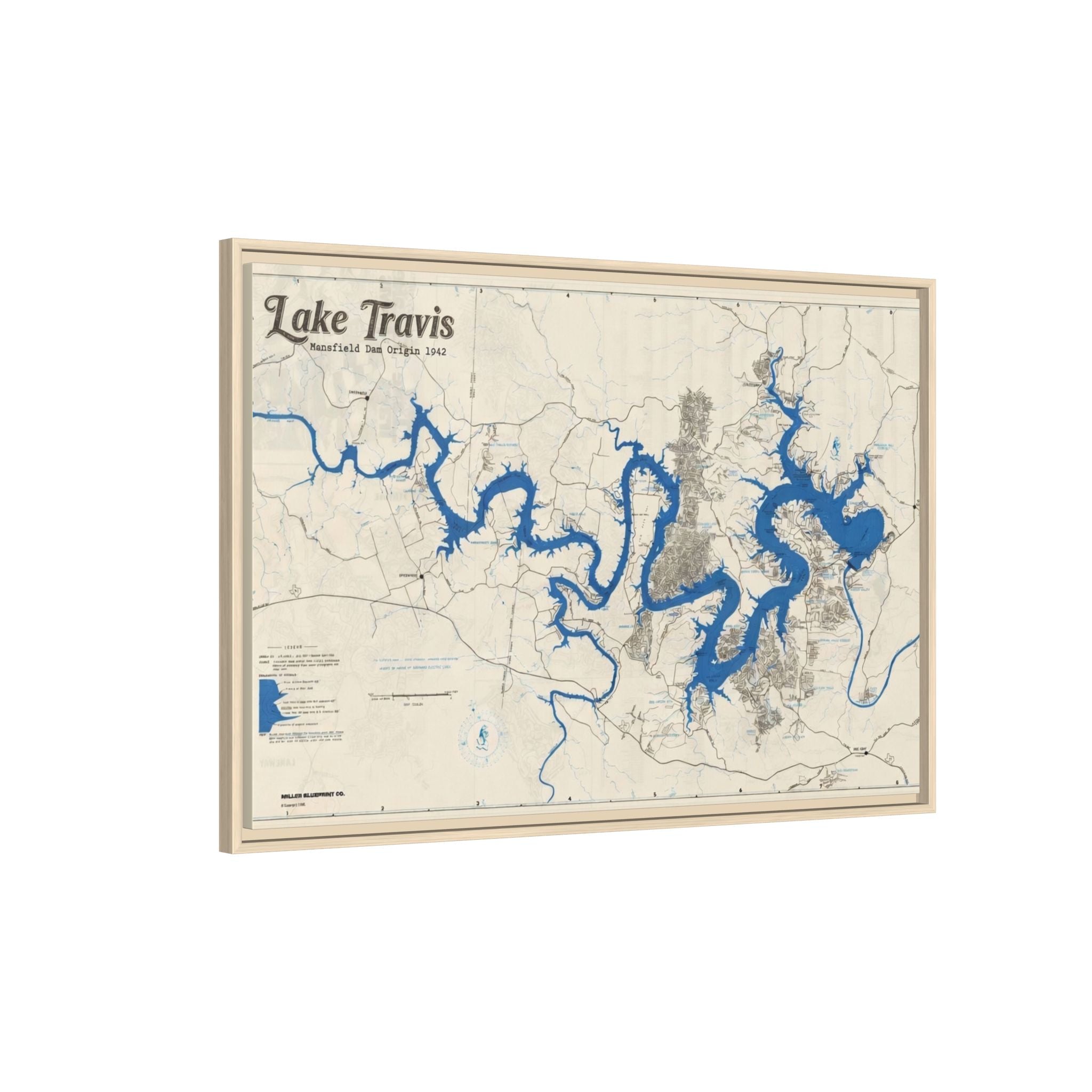 Framed Lake Travis Nautical Map Canvas — Vintage Wall Art