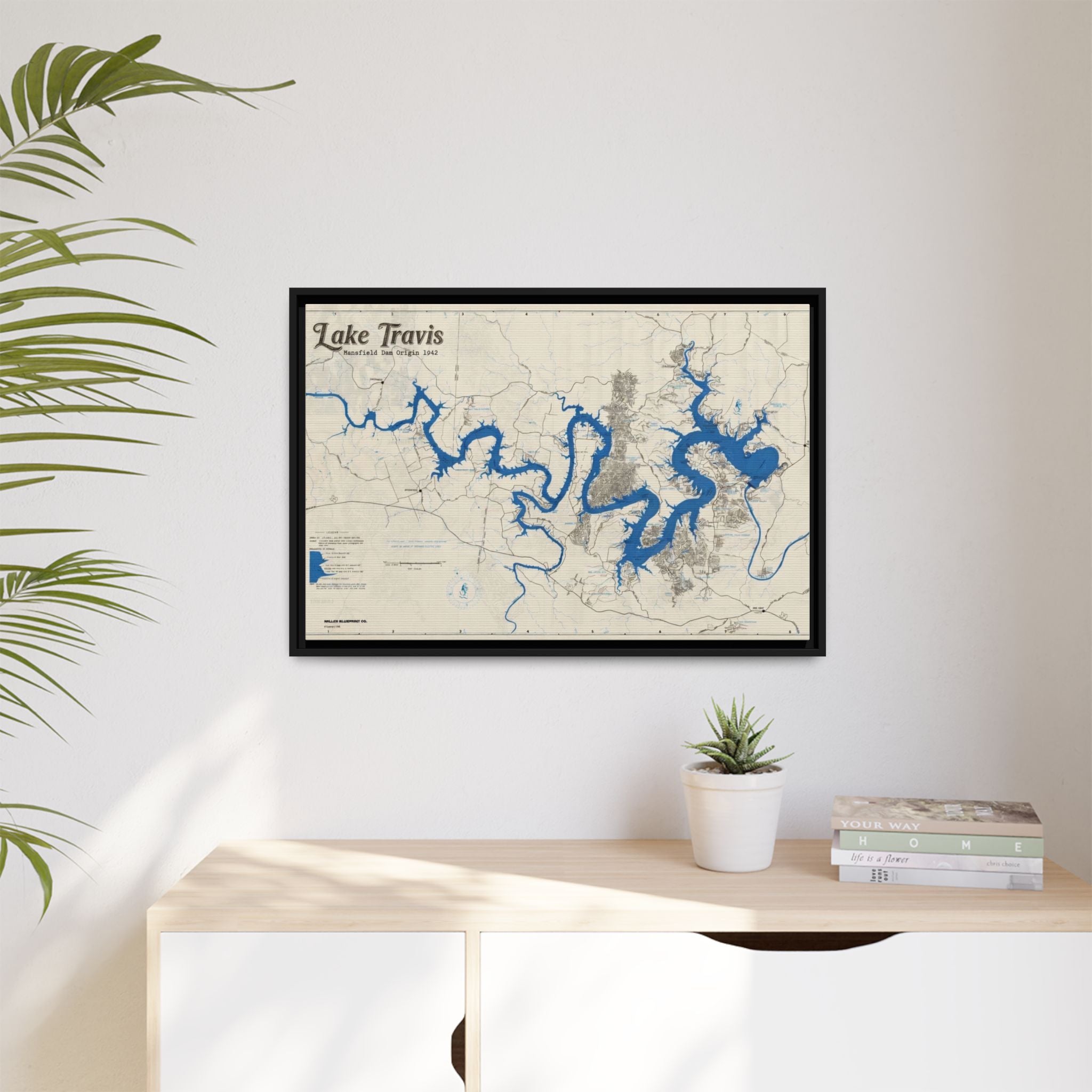 Framed Lake Travis Nautical Map Canvas — Vintage Wall Art