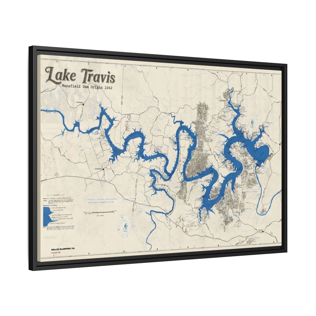Framed Lake Travis Nautical Map Canvas — Vintage Wall Art