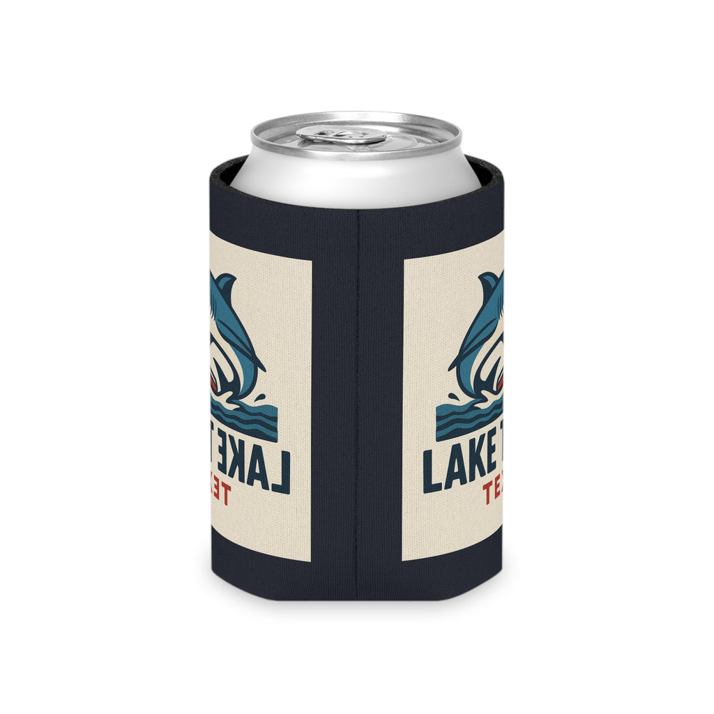 Lake Travis Texas Shark Boat Can Cooler — Retro Lake Life Beverage Koozie
