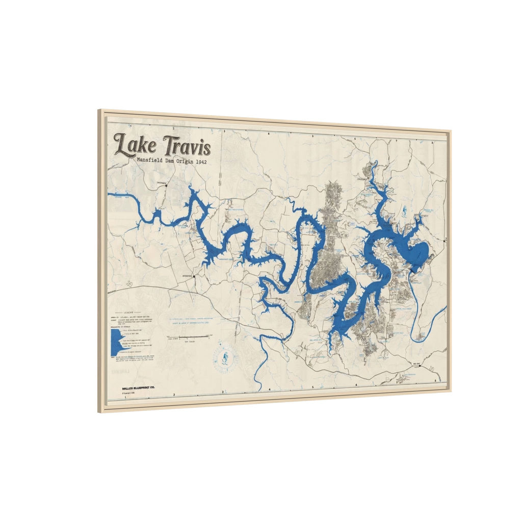 Framed Lake Travis Nautical Map Canvas — Vintage Wall Art