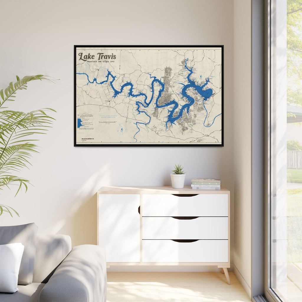 Framed Lake Travis Nautical Map Canvas — Vintage Wall Art