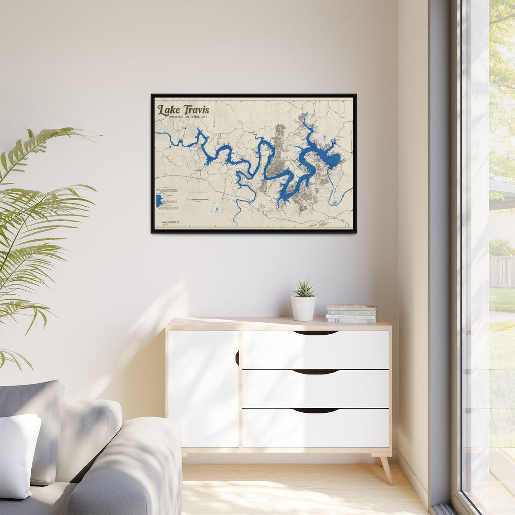 Framed Lake Travis Nautical Map Canvas — Vintage Wall Art