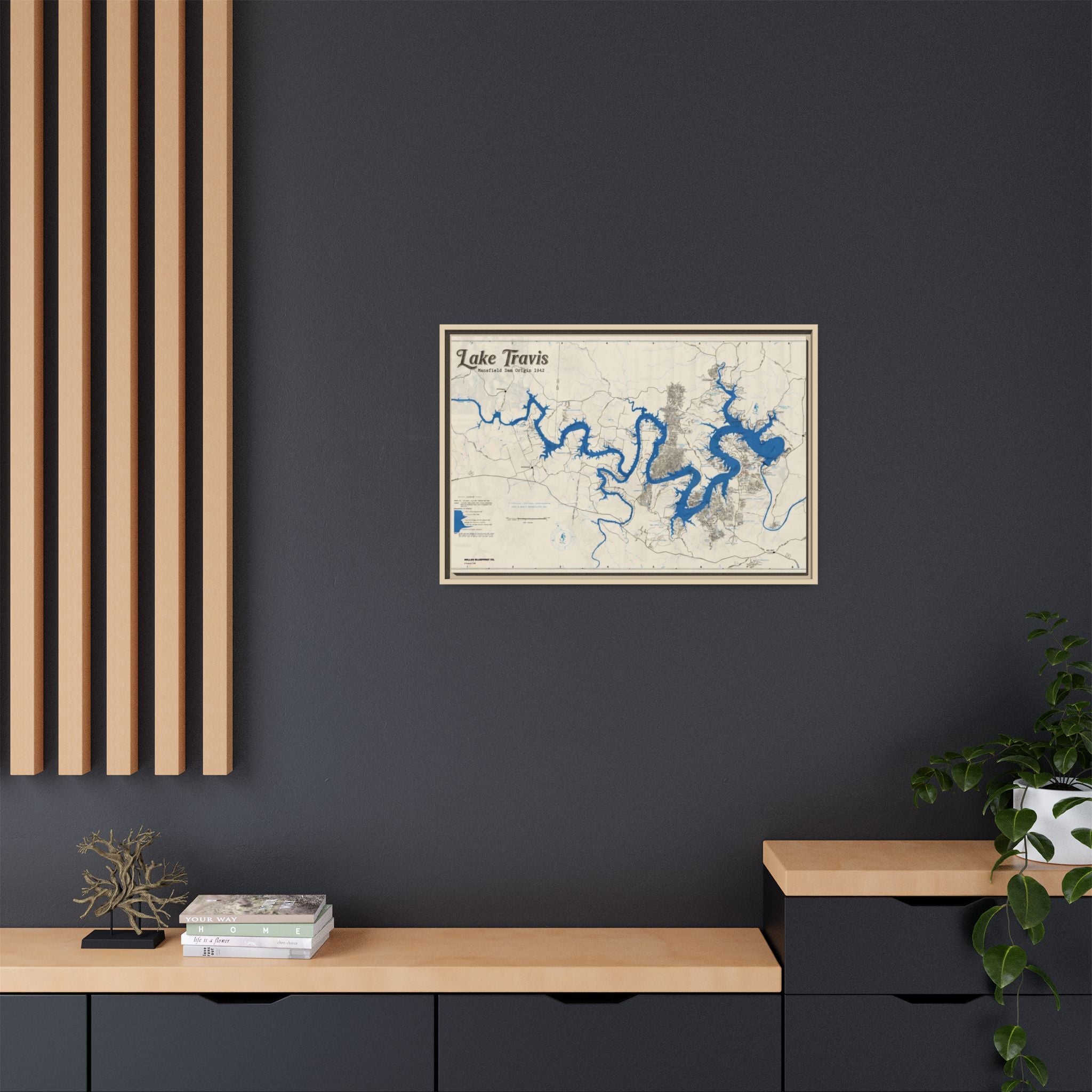 Framed Lake Travis Nautical Map Canvas — Vintage Wall Art