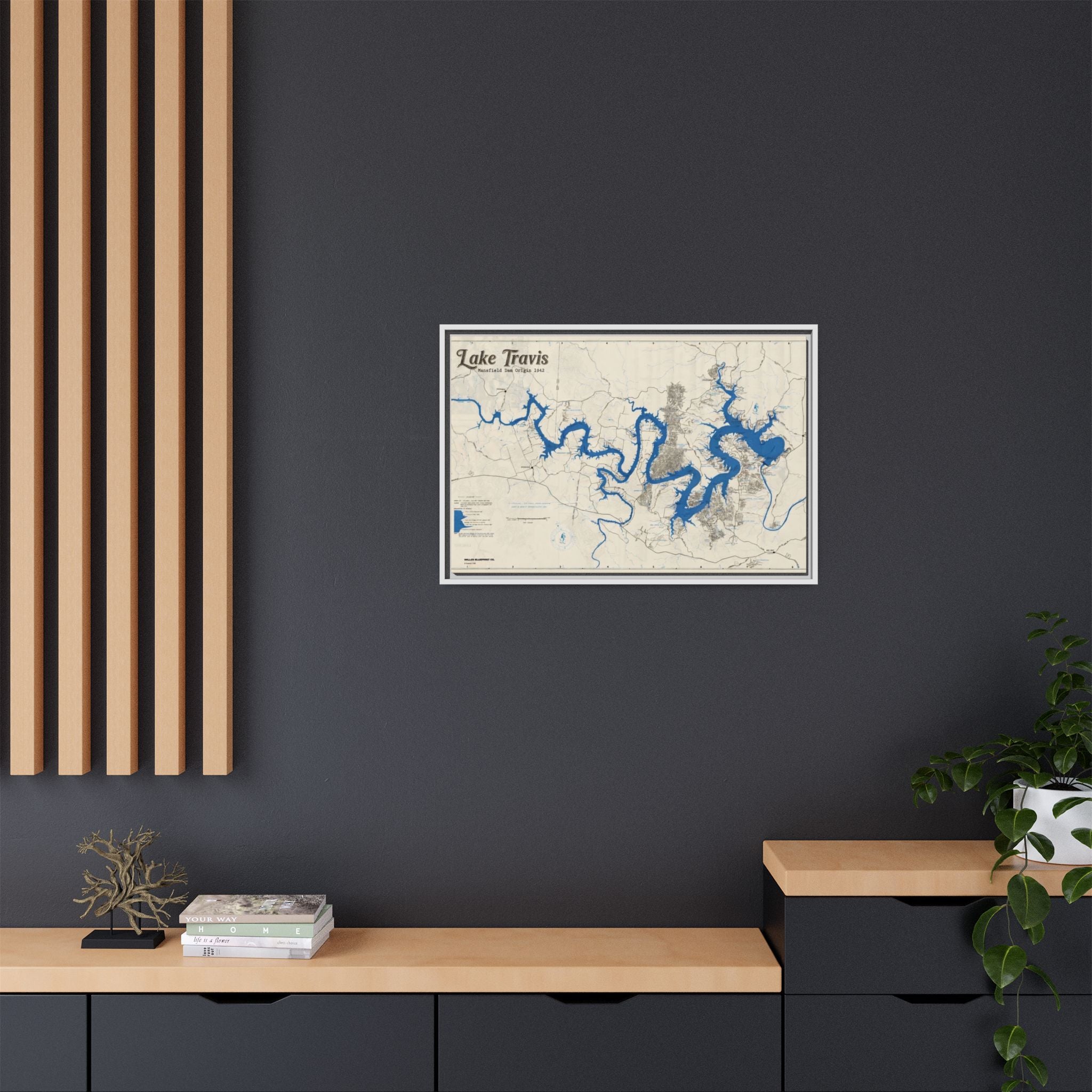 Framed Lake Travis Nautical Map Canvas — Vintage Wall Art