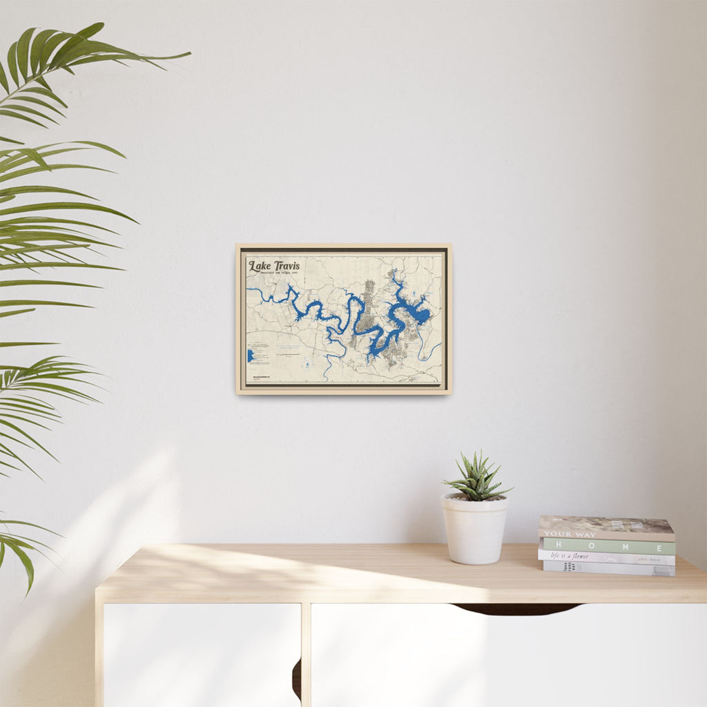 Framed Lake Travis Nautical Map Canvas — Vintage Wall Art