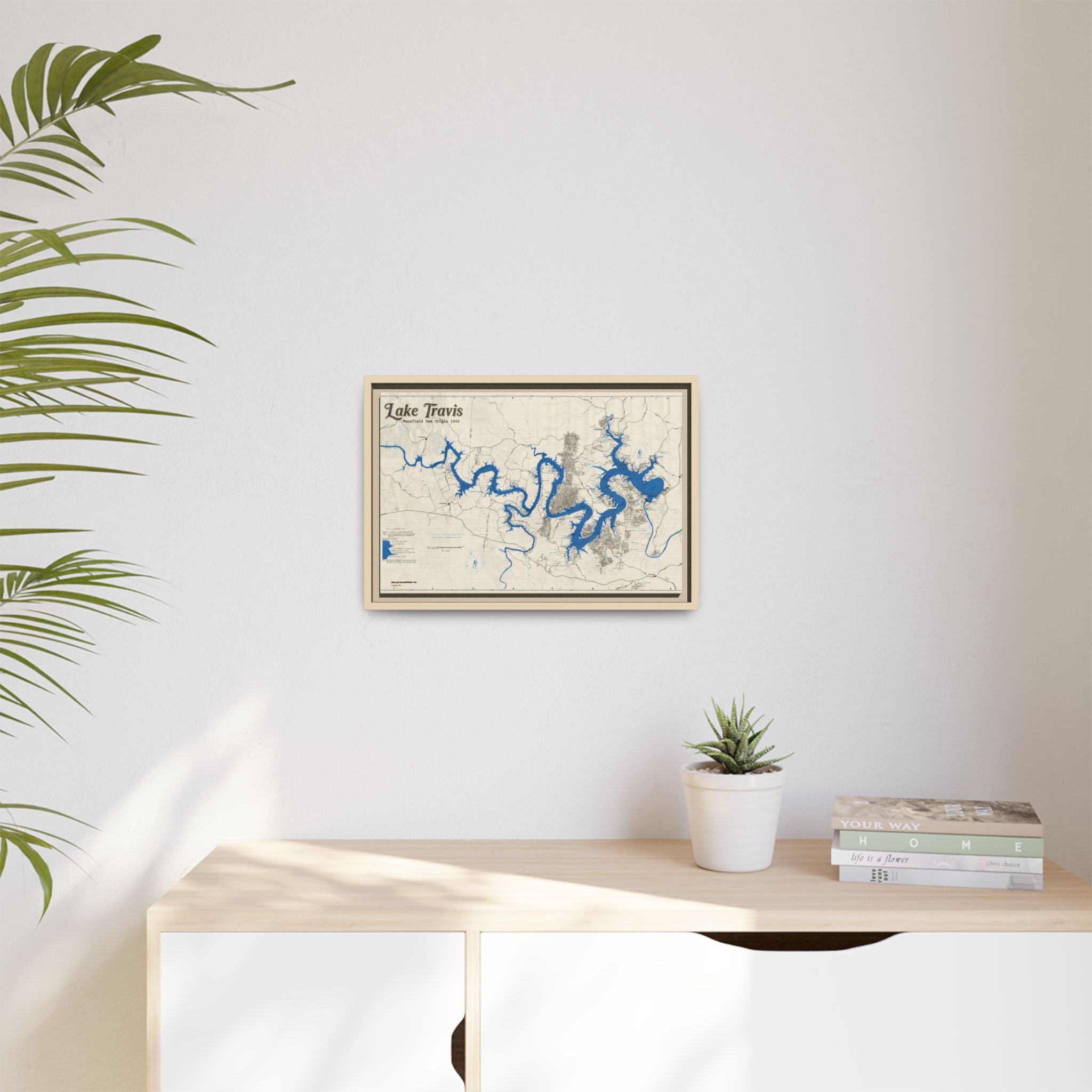 Framed Lake Travis Nautical Map Canvas — Vintage Wall Art